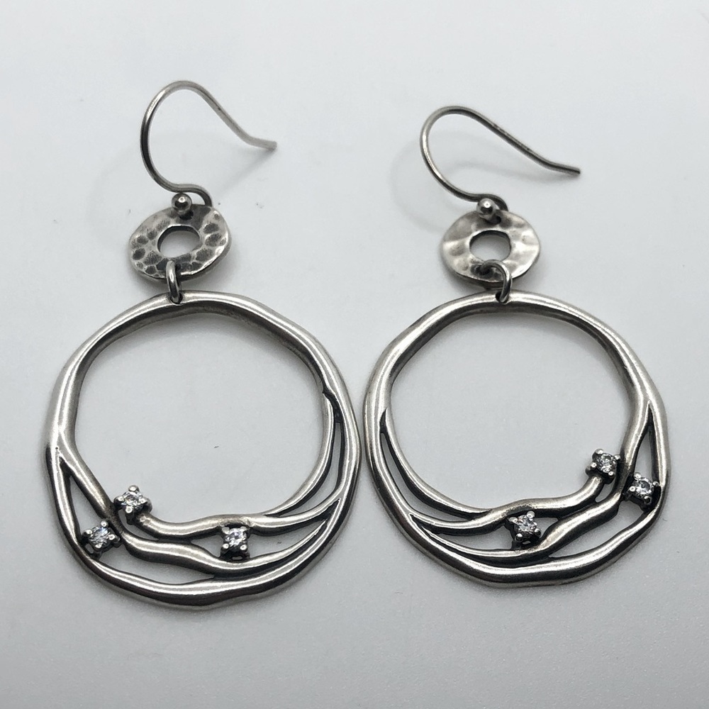 SILPADA Sterling Interwoven Vine Cz Stone Hook Earrings Retired W2038 / 2.1”